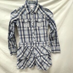 Justice Blue & White Plaid Double Ruffle Shirt Dress Girls Size 7